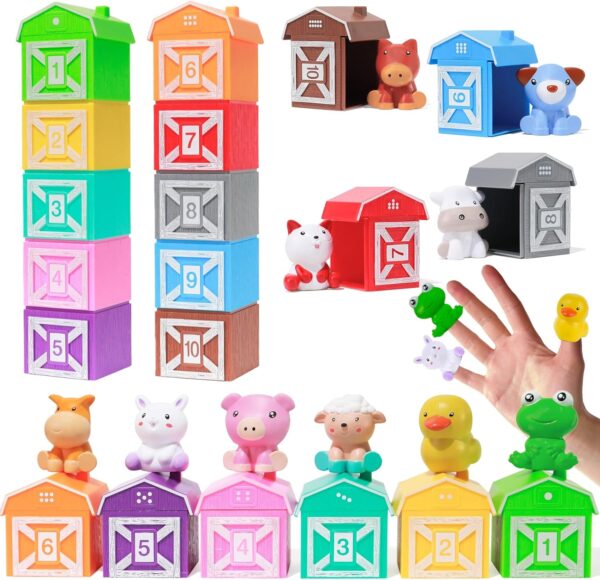 XAZASTOV Montessori Toys for 1 2 3 Year Olds, Farm Animals Toys, Toddler Learning Toys for Babies Montessori Counting, Matching, Sorting Fine Motor Games, Educational Finger Puppets Toy for Girls Boys