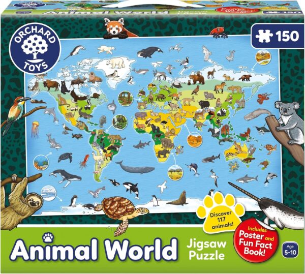 Orchard Toys Animal World Jigsaw Puzzle, 150-piece jigsaw, Includes 20-page fact book, Includes giant poster, Educational puzzle for Kids ages 5-10