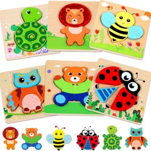 lenbest 6PCS Wooden Puzzle Toys - Animals Montessori Kids Toys for Girls Boys - Wooden Toys 1Set 2 3 Year Old - Montessori Early Development & Activity Toys - Birthday Gifts Toys for Boys Girls