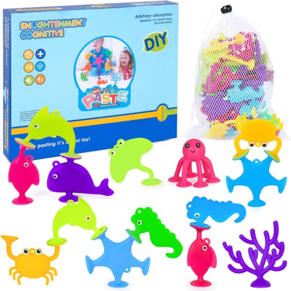 NYOBABE Suction Bath Toys for Kids,36pcs Ocean Animals Silicone Suction Cup Toys,Baby Travel Toys for Toddlers on Plane,Window Toys for Airplane,Austism Sensory Toys,Kids Xmas Birthday Party Favors