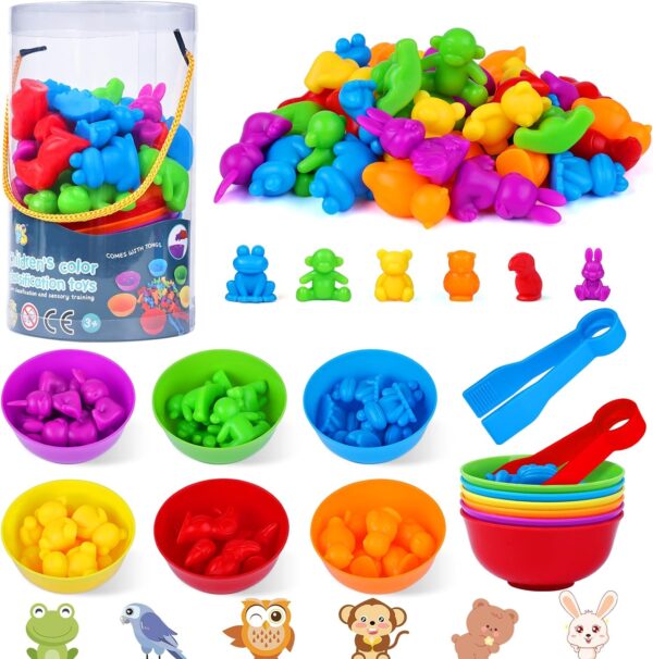 BBLIKE Montessori Counting Toys, Kids Animal Sorting Toys with Bowl, Tweezers, Color Sorting Math Toys Educational Learning Toy for Children 2 3 4 5 6 Year Old Boy Girl Gift