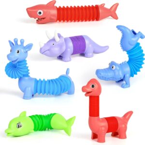 VEYLIN Animal Pop Tubes, 6 Pieces Dinosaur Sensory Tubes for Kids Stress Relief Toy Animal Pop Tubes Party Favour For Kids Gift