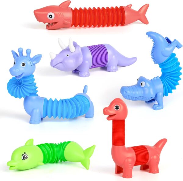 VEYLIN Animal Pop Tubes, 6 Pieces Dinosaur Sensory Tubes for Kids Stress Relief Toy Animal Pop Tubes Party Favour For Kids Gift