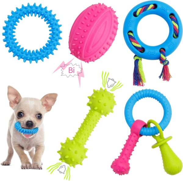 Puppy Dog Teething Toys, 5pcs Puppy Chew Toy Set with Ball and Ropes, Indestructible Interactive Squeaky Dog Toys Dog Chew Toys Puppy Gift for 8 Weeks Small Puppies and Medium Dogs