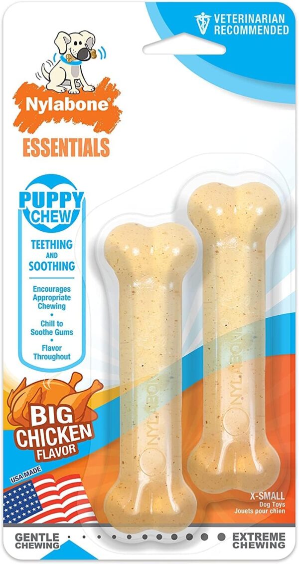 Nylabone Gentle Nylon Puppy Teething Chew Toy Combo Pack, Chicken Flavour, X-Small/Petite for Puppies up to 7kg