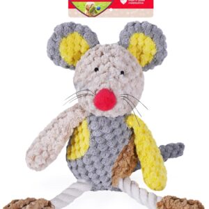 Rosewood Molly Mouse Dog Toy, grey, yellow, All Breed Sizes