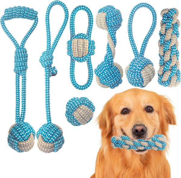 Weocar 7 Pack Puppy Rope Toys, Dog Rope Toys for Small Dogs, Dog Tug Rope, Puppy Teething Rope for Teeth Cleaning and Chewing, Keep the Dog from Being Bored, Variety of Dog Cotton Rope Toys, Blue