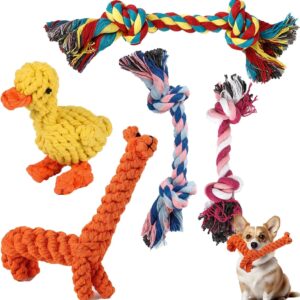 Irunfast 5Pcs Puppy Teething Chew Rope Toys, Puppy Toys from 8 Weeks, Interactive Dog Rope Toy, Indestructible Natural Cotton Dog Chew Toy Suit for Tranning Teeth Cleaning