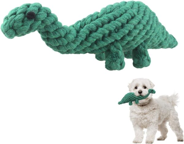 MEKEET Dog Chew Toys Puppy Toys - Dinosaur Dog Toy, Natural Cotton Dog Rope Toys Avoiding Puppy Boredom Anxiety Teeth Training Cleaning Toys Interactive Toy for Small Dogs