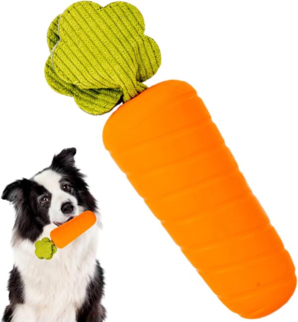 CIIVURR Dog Chew Squeaky Toys for Aggressive Chewers, Indestructible Durable Interactive Dog Toys for Teething and Boredom, Natural Rubber Stick Puppy Puzzle Toy for Small Medium Breed (Carrot)