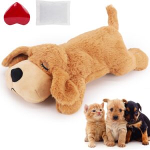 IFOYO Heartbeat Simulator,Heartbeat Pet Soothing Dog Plush Sleep Aid Toys, Dog Anxiety Toy Heartbeat Stuffed Toy for Separation Anxiety Calming Training (Light Brown)