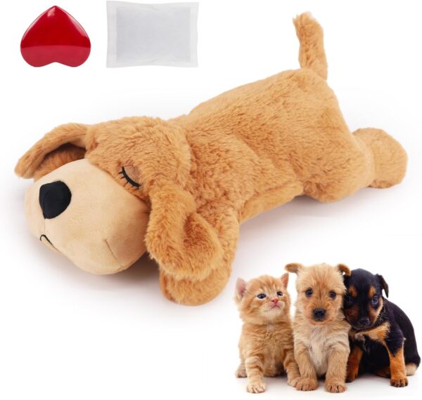 IFOYO Heartbeat Simulator,Heartbeat Pet Soothing Dog Plush Sleep Aid Toys, Dog Anxiety Toy Heartbeat Stuffed Toy for Separation Anxiety Calming Training (Light Brown)