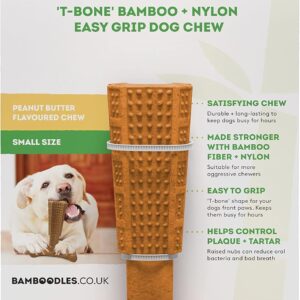 Bamboodles T-Bone Chew Toy for Dogs - Small 4" Peanut Butter Flavour, for All Breed Sizes