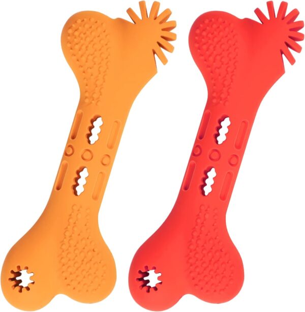 SCHITEC Puppy Chew Toys, [2 Pack] Interactive Treat Dispensing Puzzle Toy for Small Dogs, Tough Rubber Teething Dog Bones for Puppies