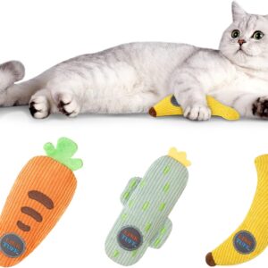 FURJOY Cat Catnip Toys, 3 Pack Plush Interactive Cat Toy, Corduroy Cat Chew Toy Bite Resistant Catnip Filled Kitten Toy for Teeth Cleaning Playing Chewing