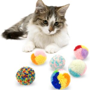 Andiker 6Pcs Assorted Color Cat Ball Toys, Interactive Colorful Woolen Yarn Cat Balls, Pom Pom Cat Balls Kitten Chasing Toys for Indoor Cats