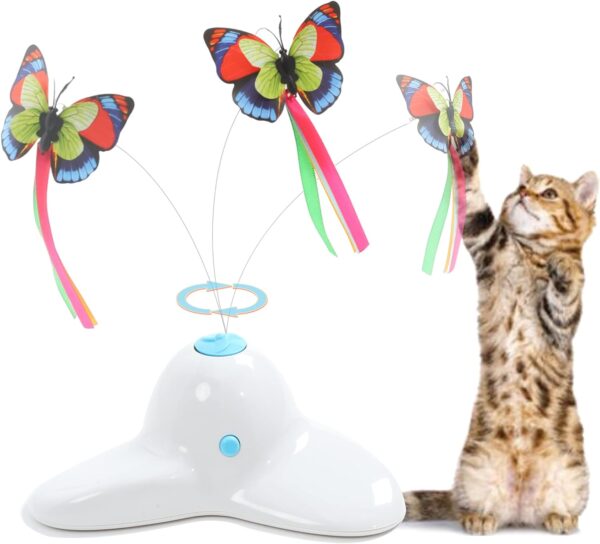 Suhaco Cat Toys Interactive Butterfly Kitten Toy for Indoor Cats Electric Rotating Teaser Butterfly Automatic Self Playing Fun Cat Toy for Boredom (White)