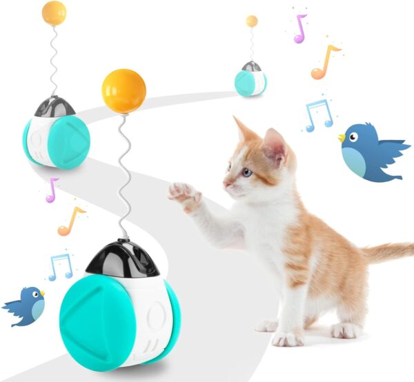 SHTALHST Cat Toys, Interactive Cat Toy for Indoor Cats Adult/Kitten, With Cat Teasers, Bird Sounds, Cat wheel and Catnip, Help Cats Boost Vitality (Lake Blue)