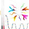 FYNIGO Cat Toys for Indoor Cats Adult Kitten, Interactive Cat Feather Wand Toys for Boredom and Exercise, 3 Teaser Wand with 9 Refills and 2 Spare Hook