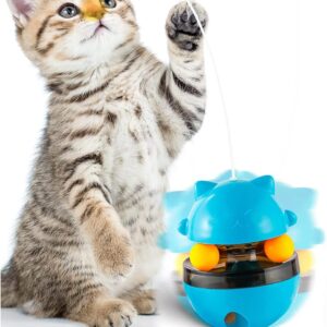 Tumbler Cat Teaser Toys, Interactive Cat Toy Kitten Toys For Indoor Cats Puzzle Snack Feeder With Double Interactive Balls And Detachable Teasing Wand Cat More Fun For Indoor Cats