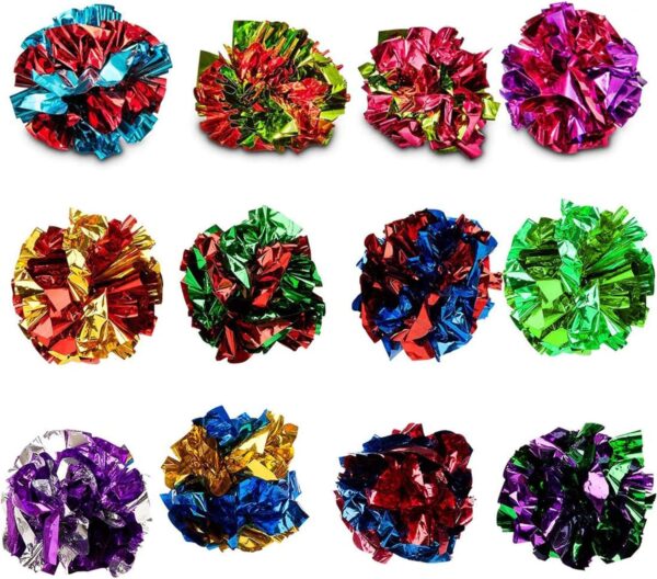 SunGrow Cat Crinkle Balls, 3.8-5 cm, Lightweight and Multicolor, Ideal for Kittens and Adult Cats, 12 Pcs per Pack