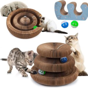 bonitacrylic Cat Toys Magic Accordion Scratching Board, Interactive Organ Toy with Two Balls, Enrichment Scratcher Mat for Kitten Bed Made of Cardboard