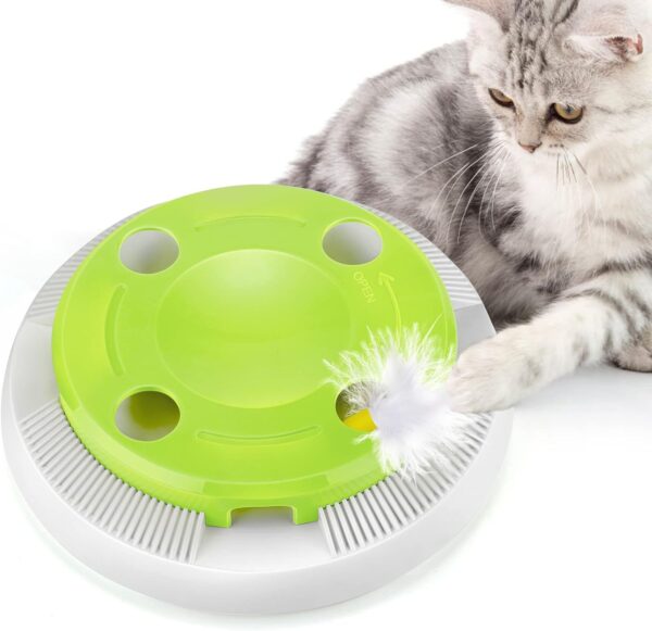 PETTOM Interactive Cat Toy Indoor 8 Holes Automatic Random Stretch Out Feather Smart Kitten Toys Battery Powered