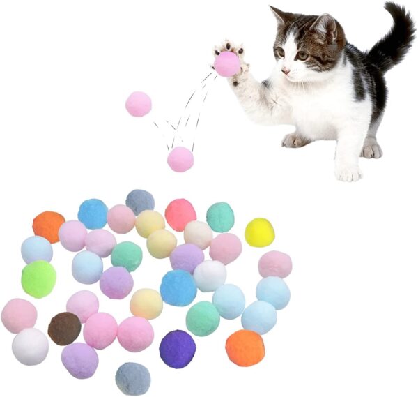 Andiker 30PCS Soft Cat Balls, 3CM Cat Pompoms Colorful Cat Toys for Indoor Cats to Catch Chase Plush Scratching DIY Kitten Chew Toys, Interactive Toys for Cats and Kittens (Multicolor 30pcs)