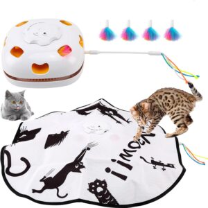 Petyoung 4 in 1 USB Rechargeable Interactive Cat Toy with 4 Modes, Funny Cat Exercise Toy for Indoor Cats Hide and Seek Kitten Wand Toy, Electronic Cat Feather Kitten Toy