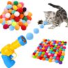 Cat Interactive Toys,Cat Ball Toy,Toy Ball Launcher with 100pcs Soft Pom Pom Balls,Cat Fetch Toys for Indoor Exercise,Pet Chasing Training Toys