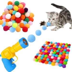 Cat Interactive Toys,Cat Ball Toy,Toy Ball Launcher with 100pcs Soft Pom Pom Balls,Cat Fetch Toys for Indoor Exercise,Pet Chasing Training Toys