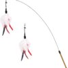 Pawaboo Feather Teaser Cat Toy, Interactive Feather Wand Cat Toy Flying Feather Cat Catcher with Extra Long 34.5" Wand and Small Bell, Exerciser Playing Toy for kitten or cat, Wine Red & White Feather