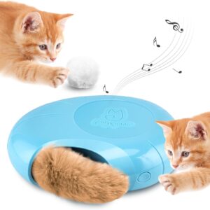 Migipaws Automatic Cat Toy,Interactive Fluffy Ball,Squeak Hide and Seek in a Mice Hole,Smart Kitten Teaser,Automatic Timer On Off, Plush Fur Tail Refill