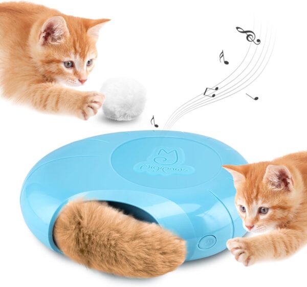 Migipaws Automatic Cat Toy,Interactive Fluffy Ball,Squeak Hide and Seek in a Mice Hole,Smart Kitten Teaser,Automatic Timer On Off, Plush Fur Tail Refill