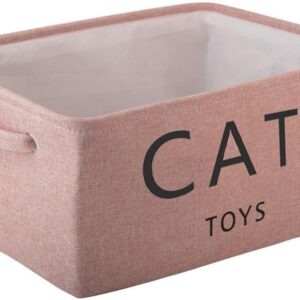 Pethiy Canvas cat toy box Basket storage cat hamper kitten toys for indoor cats- pet toy box- Pink-CAT