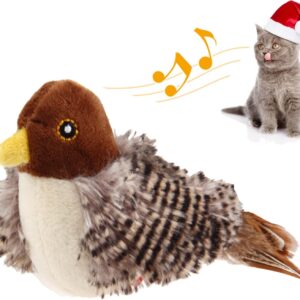 PETGEEK GiGwi Interactive Cat Feather Toy, Melody Chaser Chirpy Bird Cat Toy Plush Toys for Cats, Squeak Cat Toys for Indoor Cats