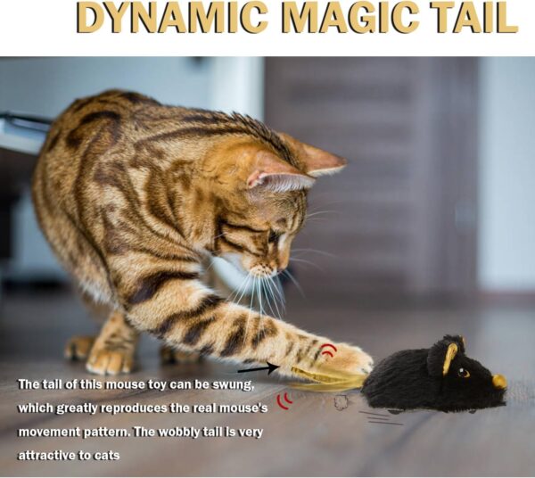 Pawsayes Interactive Cat Toys for Indoor Cats, Rechargeable Automatic Moving Mouse Cat Toy with Squeaky Sound, Smart Electric Mice Kitten Toys with Dynamic Magic Tail(Black)