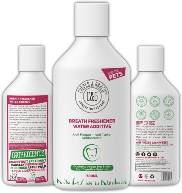 C&G Pets Breath Freshener Water Additive 500ml | 100% Natural | Anti Plaque Anti Tartar | Removes Bad Smell | Fresh Smelling Mouth Wash | Best For Dog