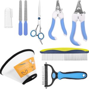 Pet Claw Care Dematting Comb for Dog and Cat Kit, 9 in 1 Pet Grooming Rake Nail Clippers*2, Nail File*2, Fur scissors Cat Dog Thinning Scissors Set（Set of 9）