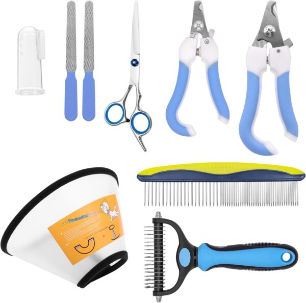 Pet Claw Care Dematting Comb for Dog and Cat Kit, 9 in 1 Pet Grooming Rake Nail Clippers*2, Nail File*2, Fur scissors Cat Dog Thinning Scissors Set（Set of 9）