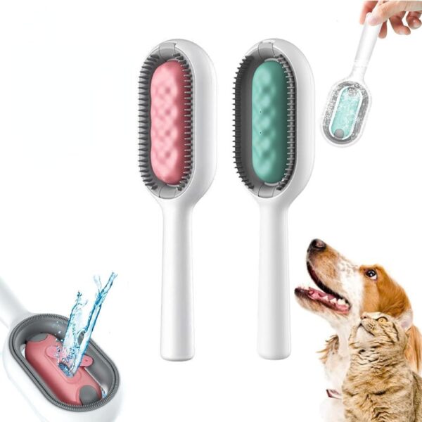 2023 NEW Dog Brush with Water Tank Cat Brush with Wet Wipes(not include) Cleaning Brush for Pet Hair Pet Cleaning Hair Removal Comb Ideal for Massage Care and Remove Hair (4mm-Long Hair,Blue+Pink)