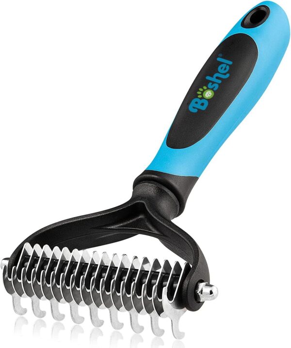 BOSHEL Premium Dog Grooming Undercoat Rake - Double Sided Deshedding and Dematting Comb for Dogs and Cats - Efficient Pet Hair Remover and Grooming Tool - Ideal for Matted Hair and Undercoat Care