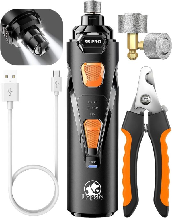 LOPSIC Dog Nail Trimmers with 3 Grinding Wheels Pet Dog Nail Clipper Kit for Large Medium Dogs Cats Small Animal Nail Care carbon-black