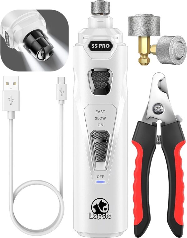 LOPSIC Dog Nail Trimmers with 3 Grinding Wheels Pet Dog Nail Clipper Kit for Large Medium Dogs Cats Small Animal Nail Care snow-white