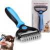 2 In 1 Pet Grooming Tool Dematting Comb for Dogs & Cats 2 Sided Undercoat Rake Deshedding Tool Cat Matted Fur Remover For Long Haired Cat Dog Tangles Removing（BLue）