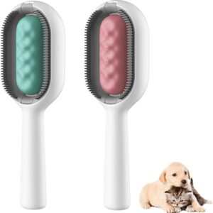 2 PCS Pet Hair Removal Comb with Water Tank Self Cleaning Cat Dog Brushes Pet Grooming Tool Multifunctional Cats Brush Dog Brush for Pet Massage and Removal of Loose Hair (Blue and Pink)