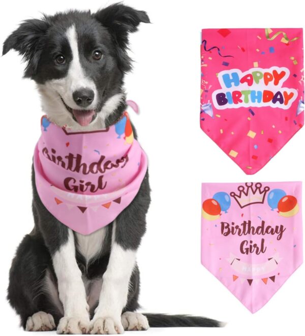 2 Pack Dog Bandanas Triangle,Adjustable Pet Birthday Bandana Washable Cat Bandana Dog Neckerchief Pets Scarf Birthday Party Supplies for Small Medium Large Dogs Cat Pets (Pink)