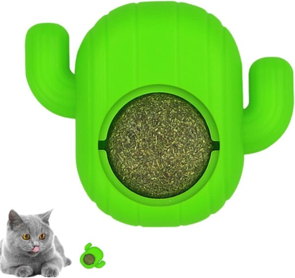 2 Pcs Catnip Ball Toy - Safe Rotatable Catnip Wall Balls,Cactus Shape Interactive Cat Ball Teeth Cleaning Toy, Toys for Indoor Cats Adult & Kitten, Cat Supplies