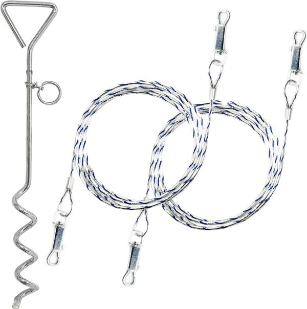 2 X 1.5m Dog Chains for Outside Tie Out Cable for Dogs REFLECTIVE Steel Spiral Heavy Duty Ground Spike Stake Dog Tether Dog Camping Accessories Dog Stake (Cable & Stake, 2 X 1.5m (Any Colour))