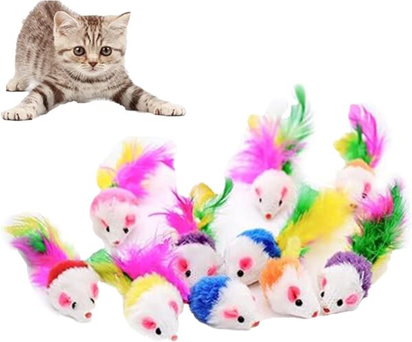 20 Pcs cat mouse toy, Cat Catnip Mice Toys, Cat Toy Mice Rattle Set, mouse cat toy, Interactive Realistic Plush Pets, Variety Interactive Cat Toy,with Feather Tail for Cat Kitten (Random Color)